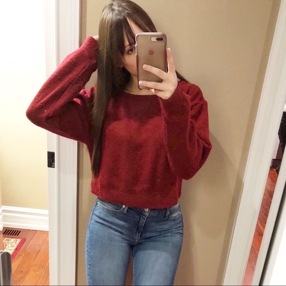 Sweaters - Oversized Wine Red Pullover Sweater
